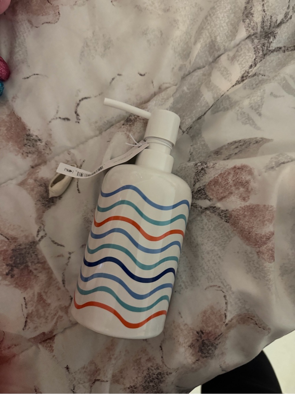 White Wave-Print Pump Bottle Soap Dispenser - White